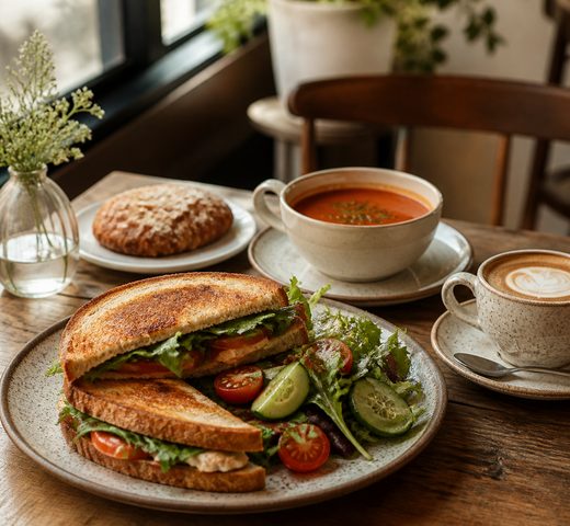 Savory cafe food with coffee on a table