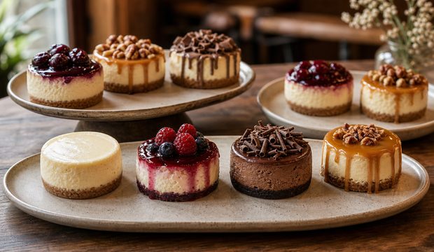 Mini cheesecakes on a tray